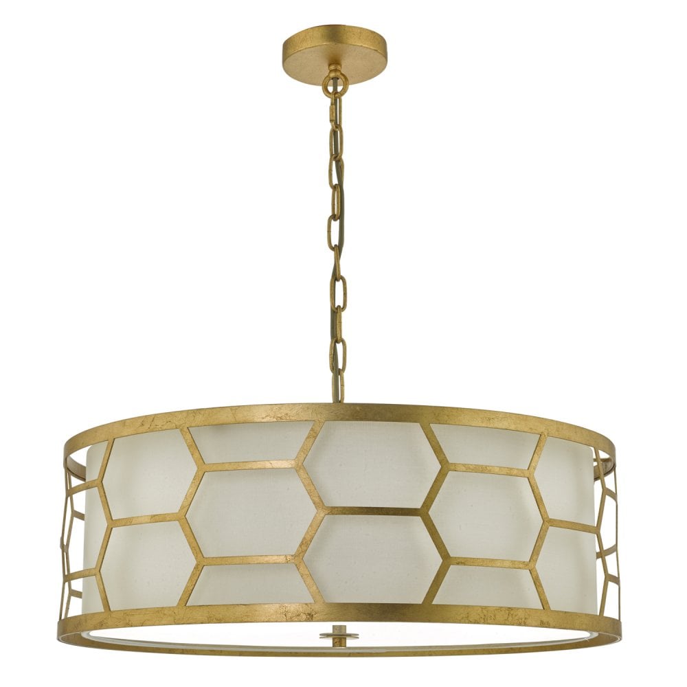 Epstein 4 Light Pendant Gold With Ivory Shade & Glass Diffuser