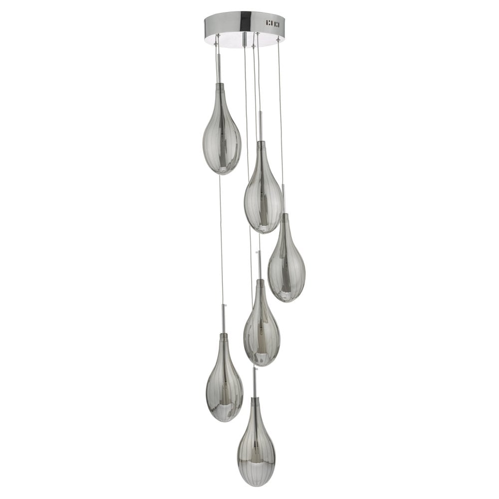 Seta 6 Light Cluster Pendant Polished Chrome Smoked Glass