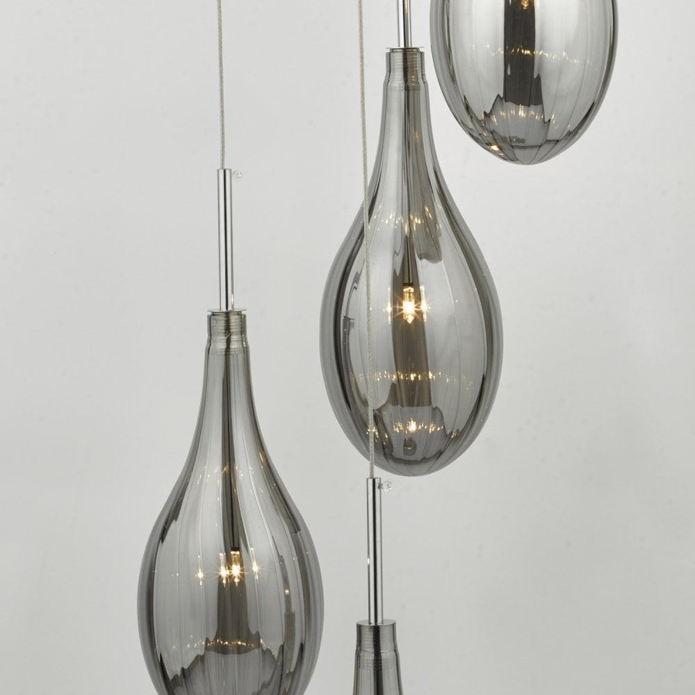 Seta 6 Light Cluster Pendant Polished Chrome Smoked Glass