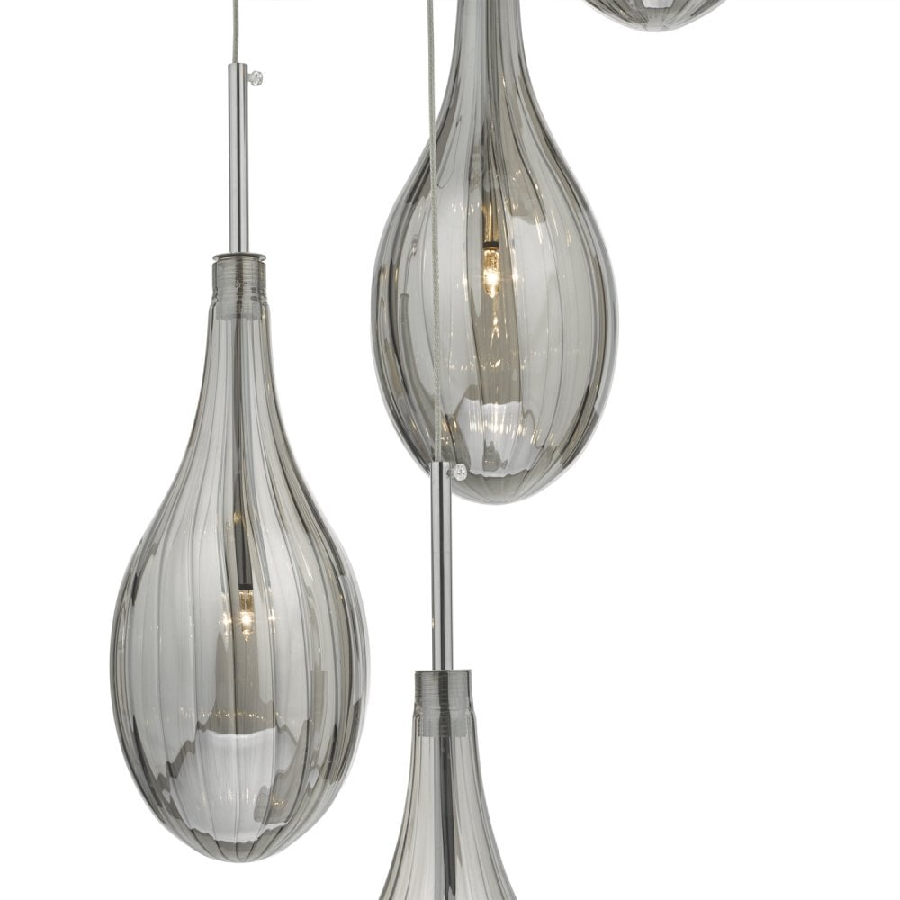 Seta 6 Light Cluster Pendant Polished Chrome Smoked Glass