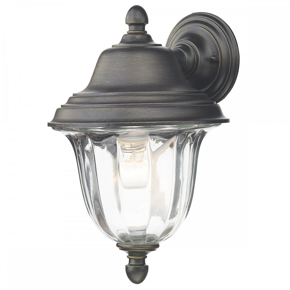Aldgate Outdoor Wall Light Black/Gold Glass IP44
