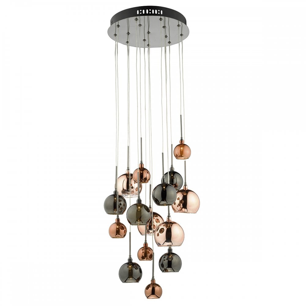 Aurelia 15lt Cluster Pendant Black Chrome & Copper/Bronze Glass