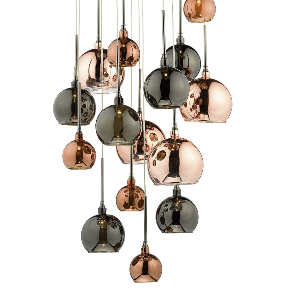 Aurelia 15lt Cluster Pendant Black Chrome & Copper/Bronze Glass