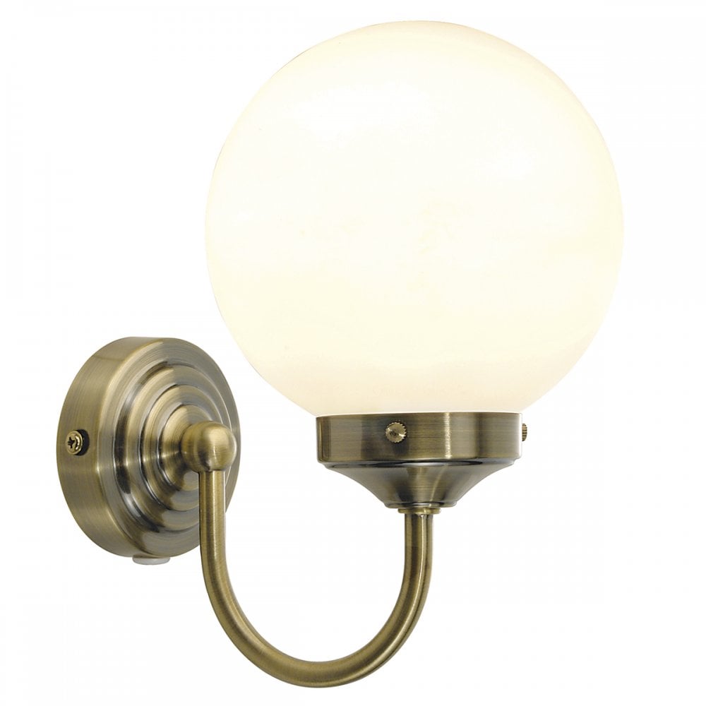 Barclay Bathroom Wall Light Antique Brass Opal Glass IP44