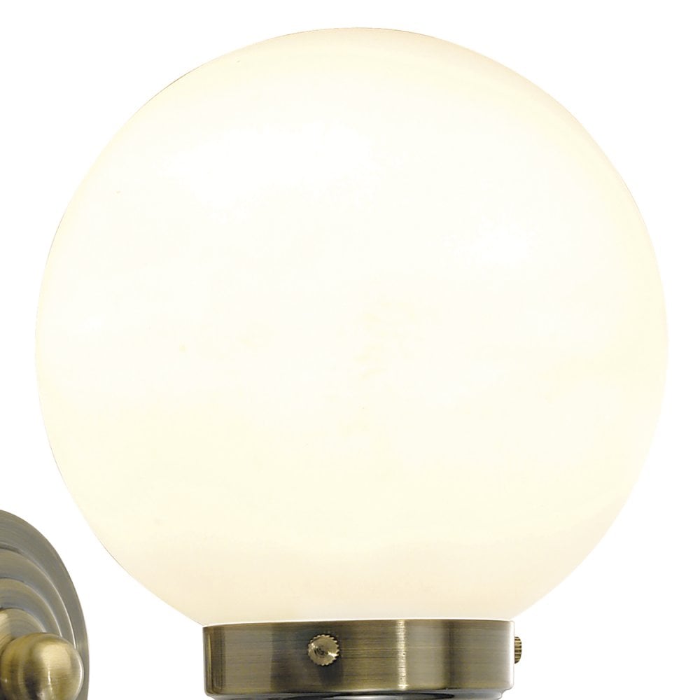 Barclay Bathroom Wall Light Antique Brass Opal Glass IP44