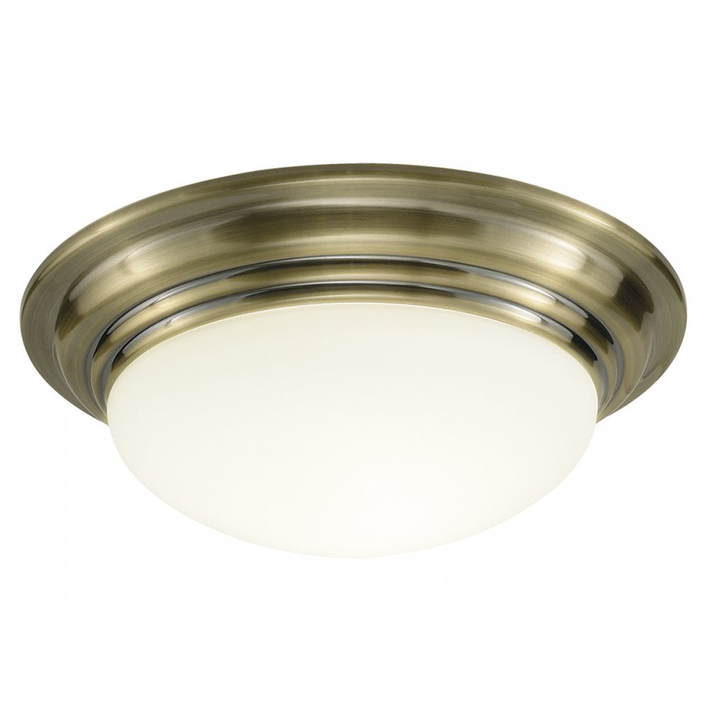 Barclay Large Bathroom Flush Antique Brass Opal Glass IP44