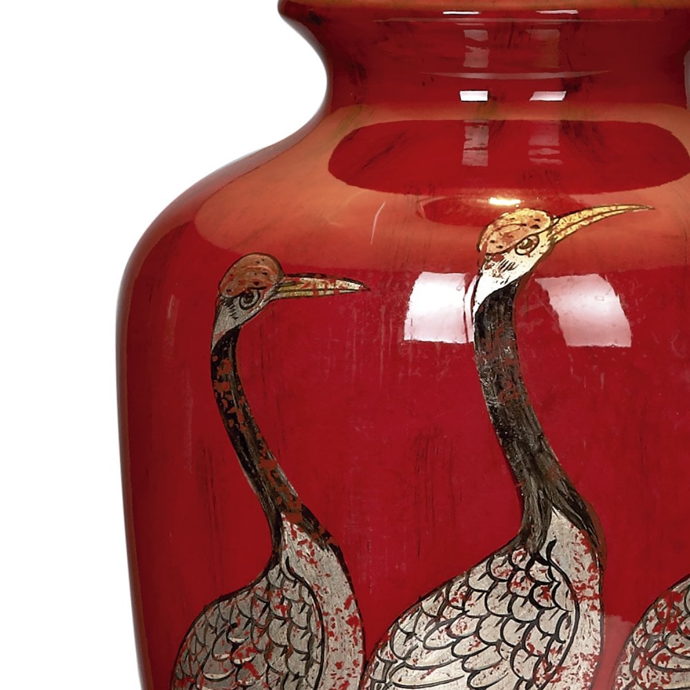 Bertha Ceramic Bird Table Lamp with Deep Red Base
