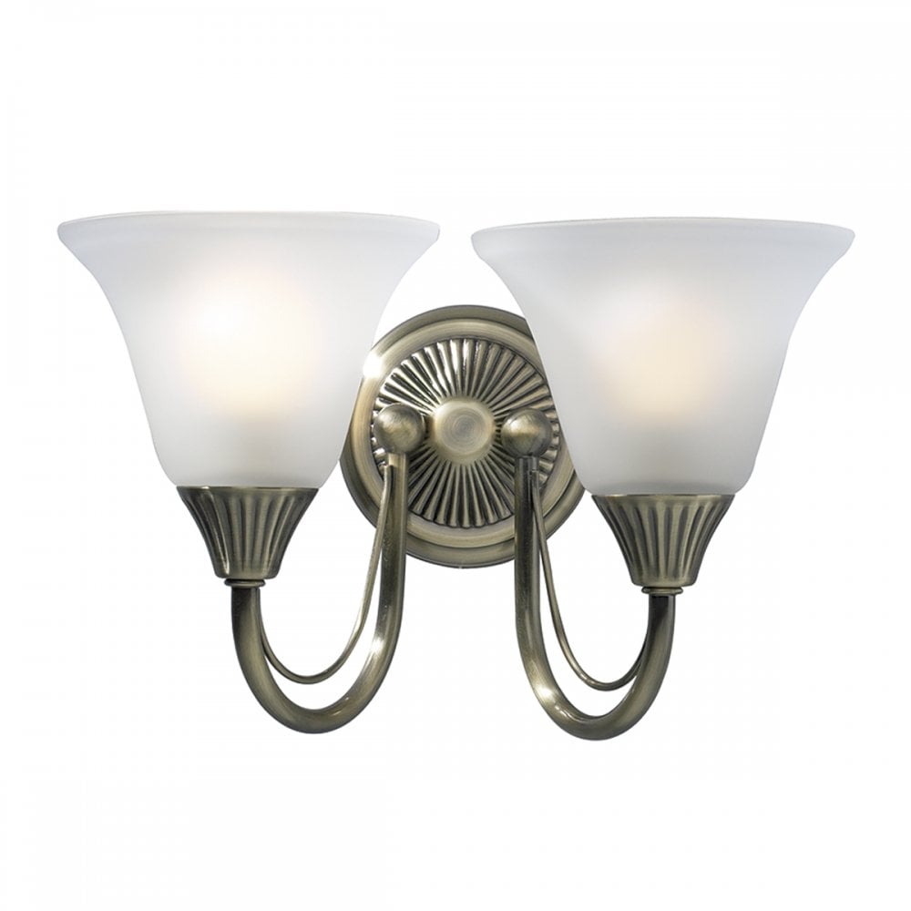 Boston 2 Light Wall Light Antique Brass and Opal Glass