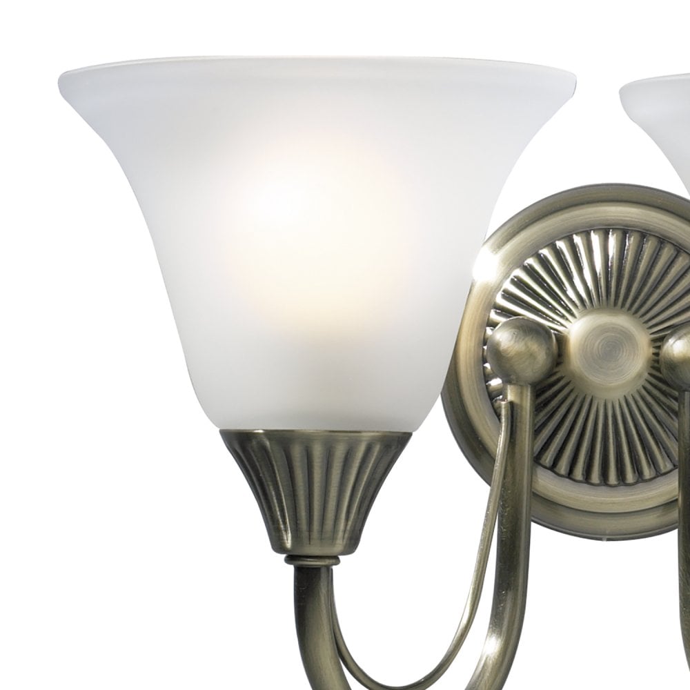 Boston 2 Light Wall Light Antique Brass and Opal Glass