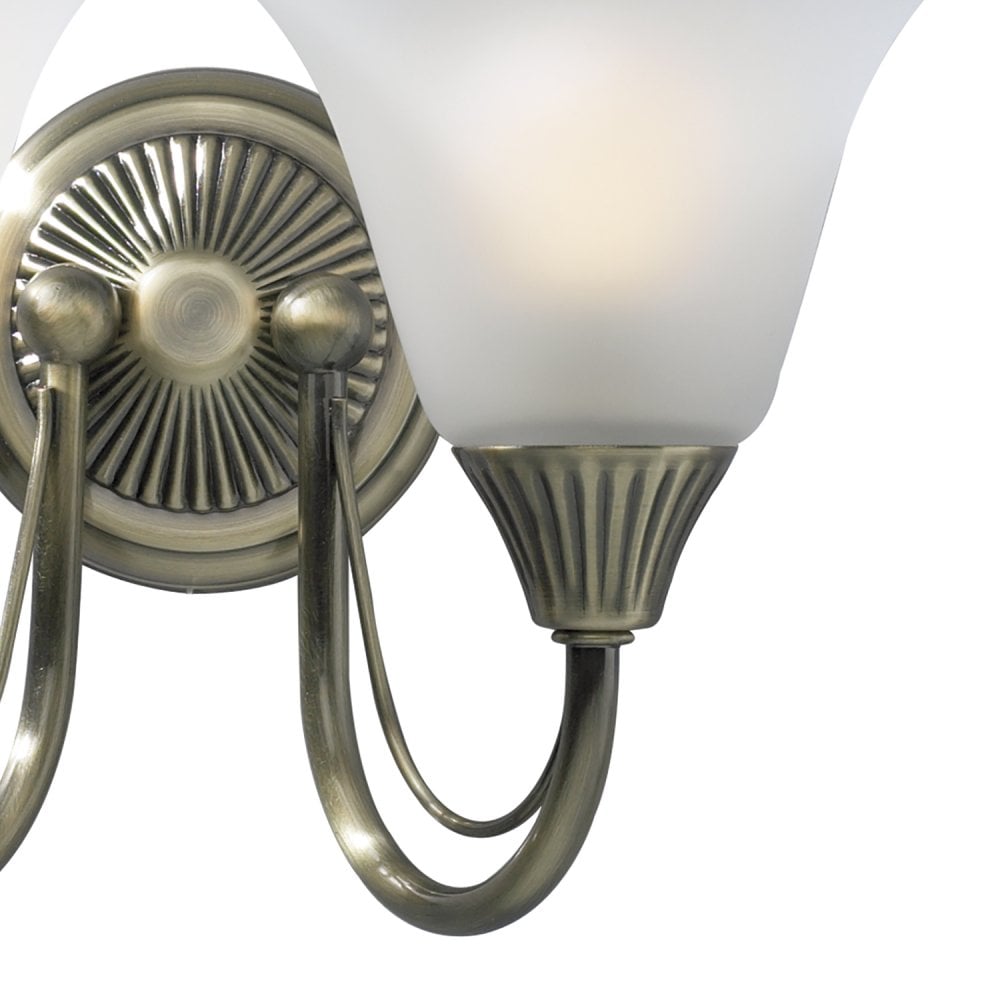 Boston 2 Light Wall Light Antique Brass and Opal Glass
