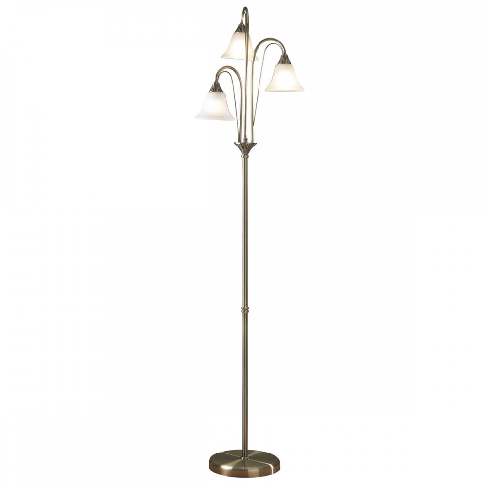 Boston 3 Light Floor Lamp Antique Brass and Opal Glass