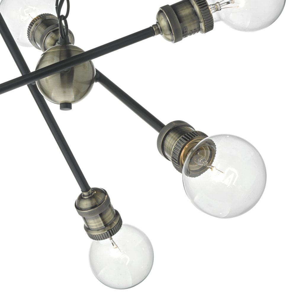 Brigade 6 Light Pendant Black & Antique Brass