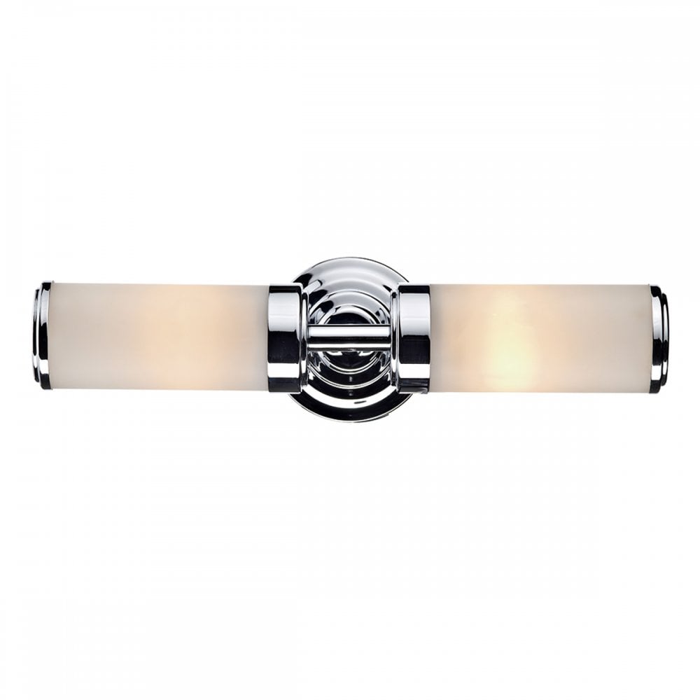 Century Bathroom 2 Light Wall Light Polished Chrome Opal Glass IP44