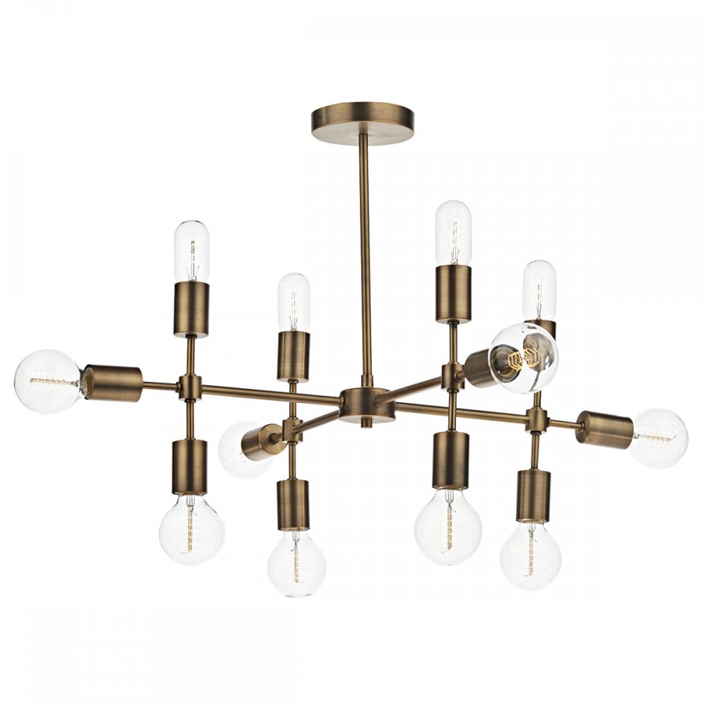 Majestic Aged Gold Twelve-Light Pendant Chandelier