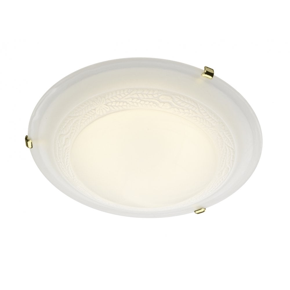 Elegant Damask Flush Mount with Alabaster Glass and Polished Brass