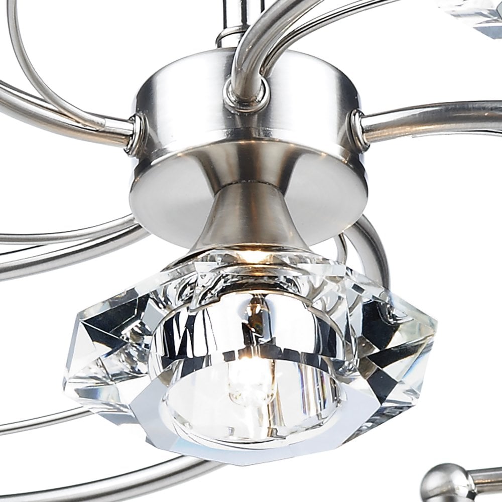 Luther 6 Light Semi Flush Satin Chrome Crystal