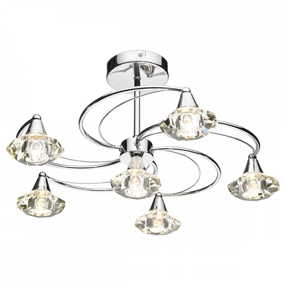 Luther 6 Light Semi Flush Polished Chrome Crystal