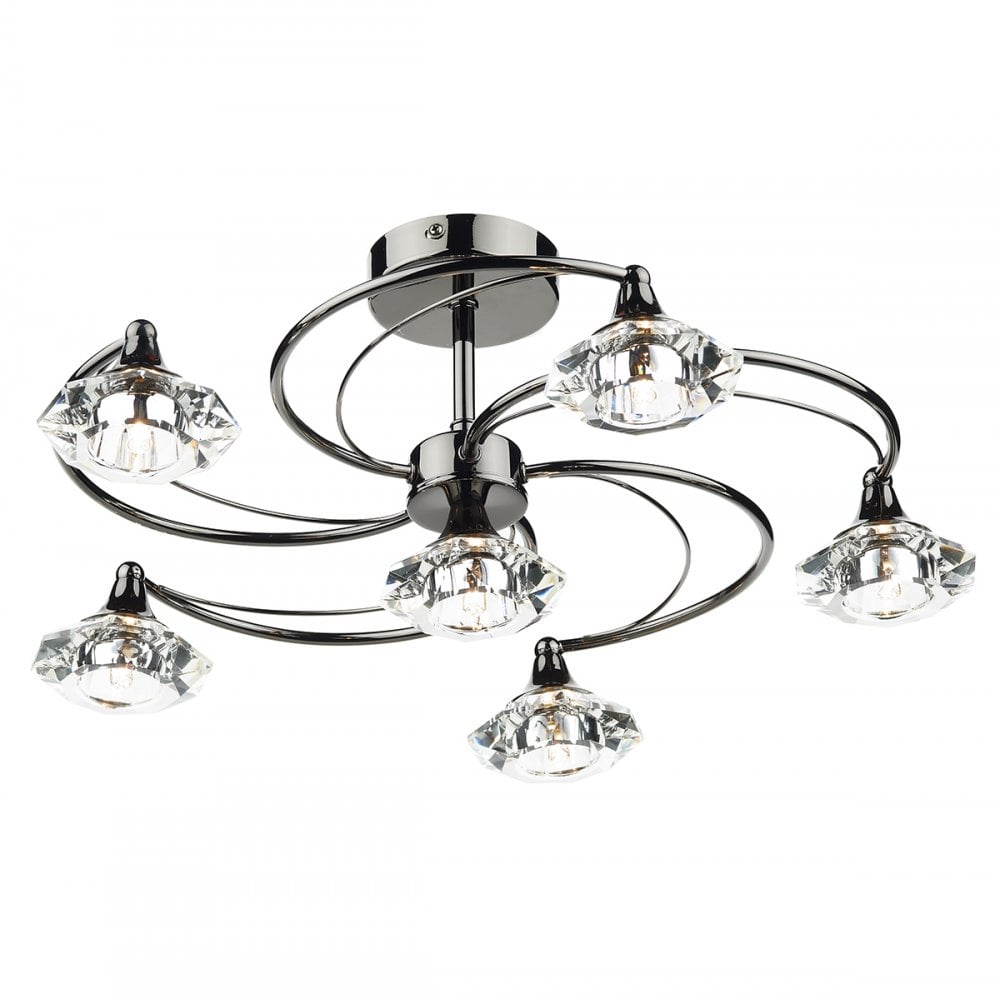 Luther 6 Light Semi Flush Black Chrome Crystal