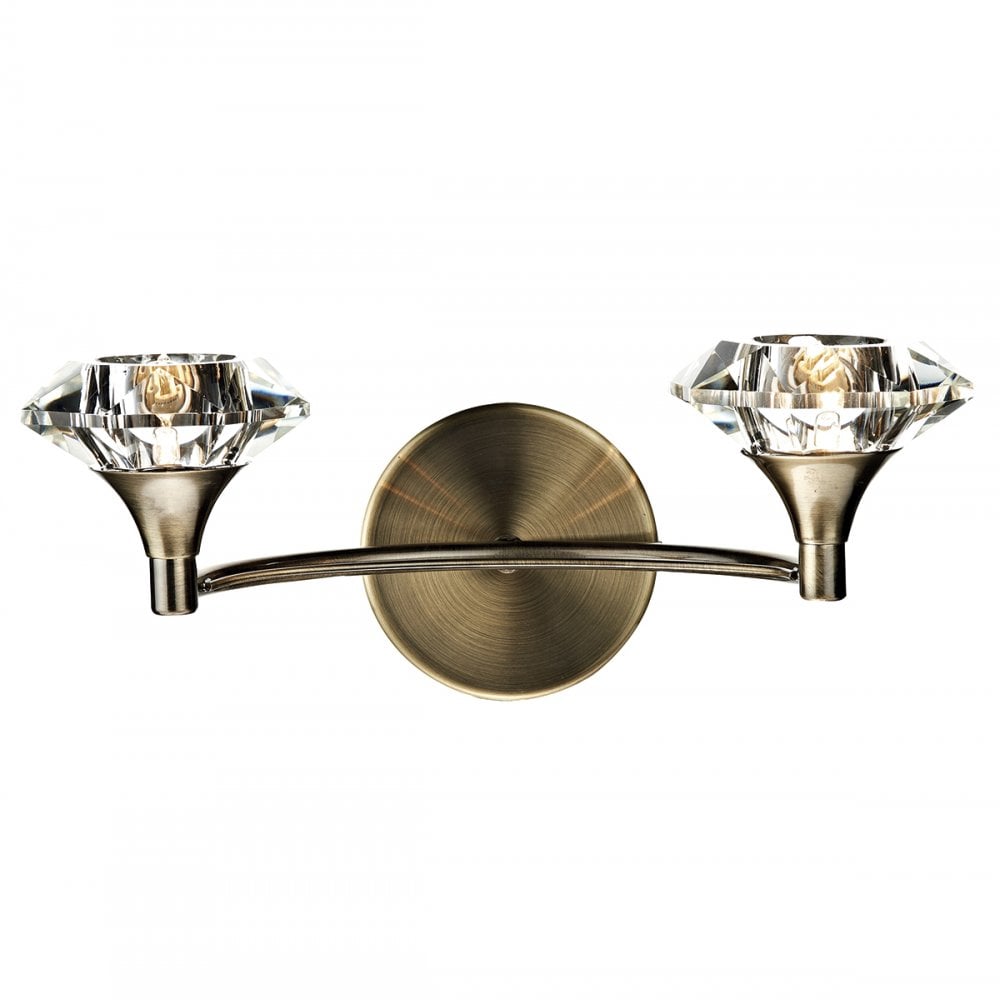 Luther 2 Light Wall Light Antique Brass Crystal