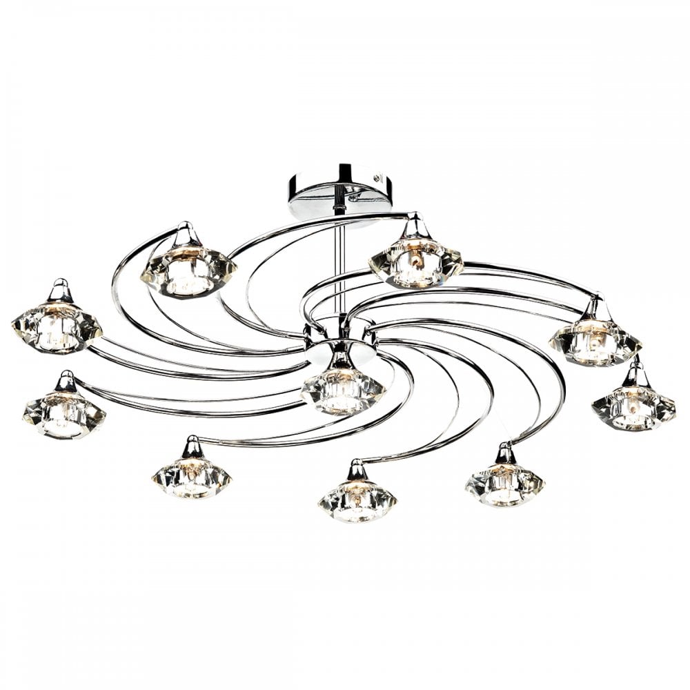 Luther 10 Light Semi Flush Polished Chrome Crystal