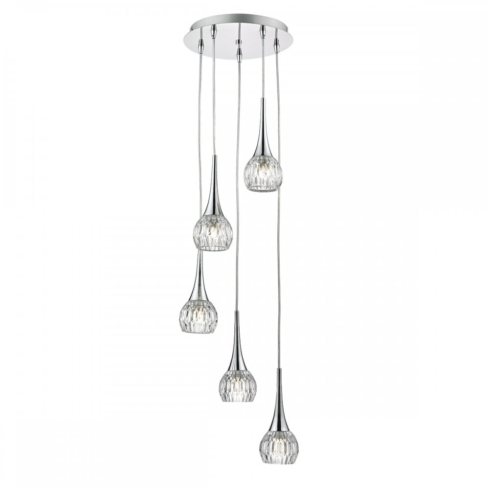 Lyall 5 Light Pendant Polished Chrome Glass