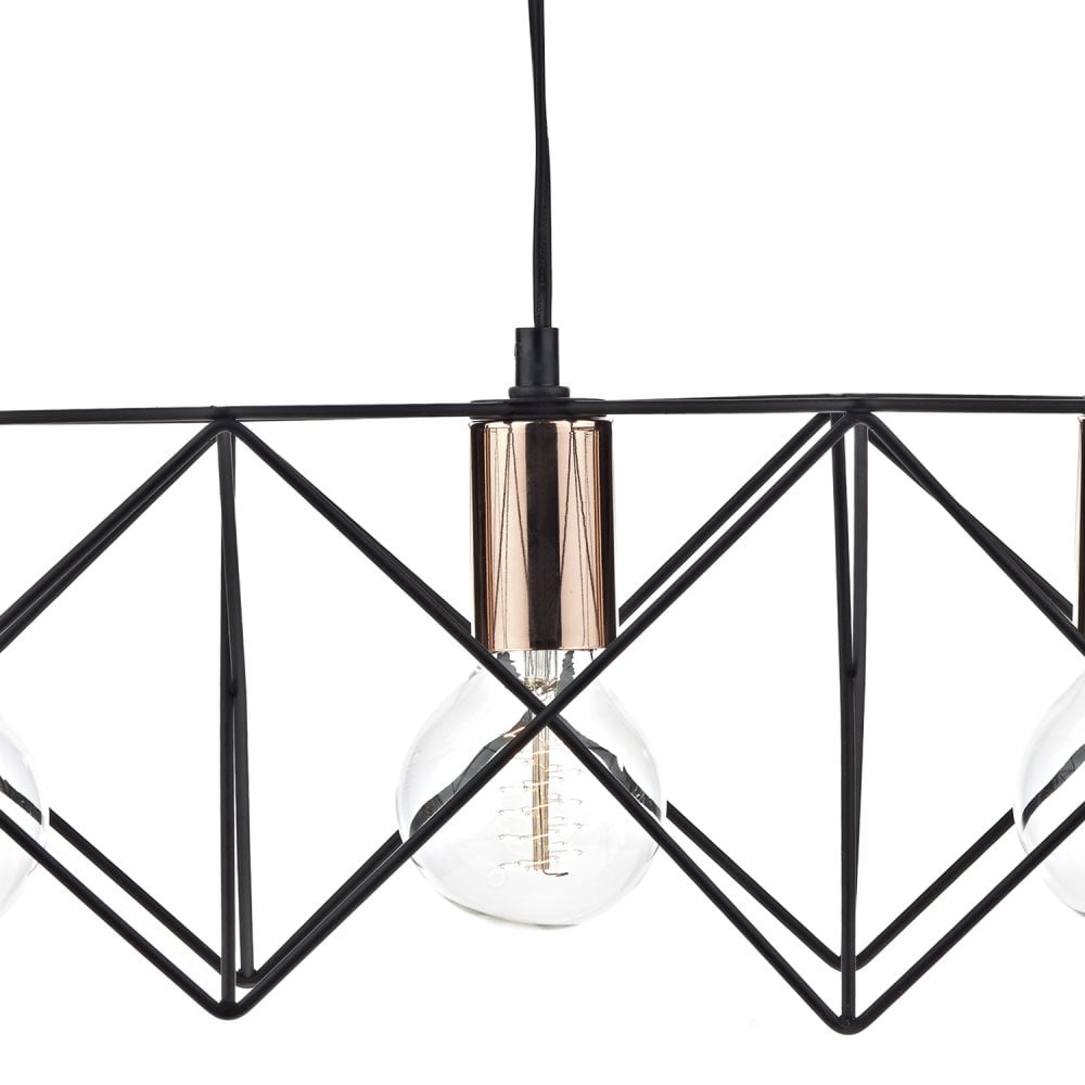 Tri-Light Matte Black and Copper Pendant Bar Lamp