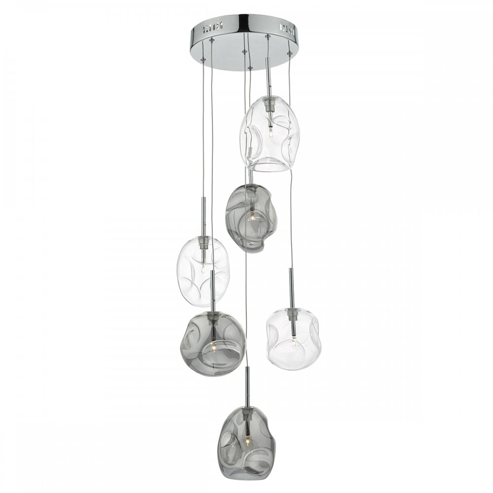 Quinn 6 Light Cluster Pendant Smoked & Clear Glass