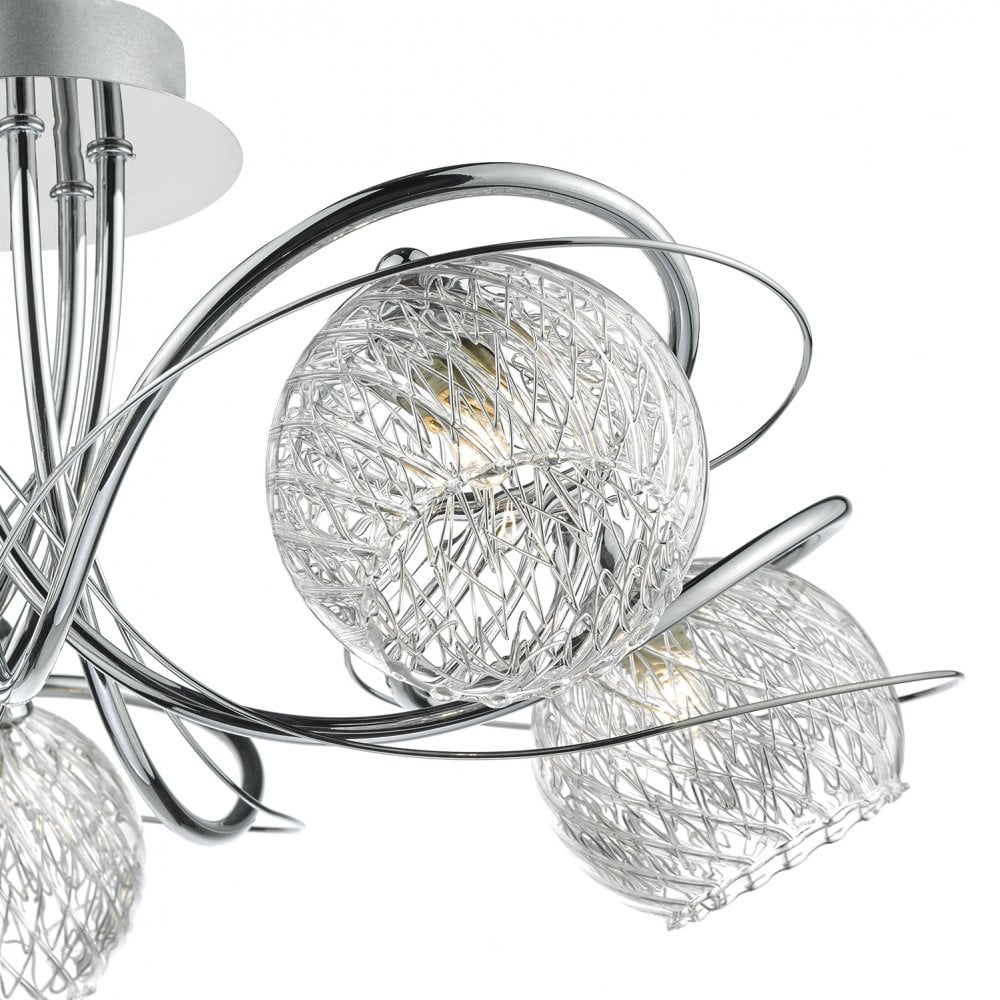 Rehan 5 Light Semi-Flush Polished Chrome and Ribbed Glass