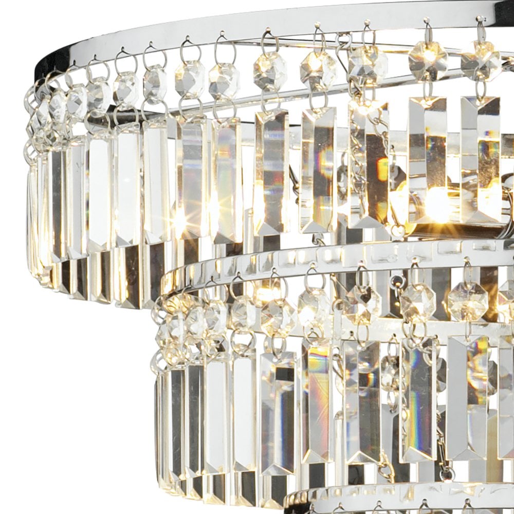 Rowena Tri-Tier Crystal Elegance Semi Flush in Polished Chrome