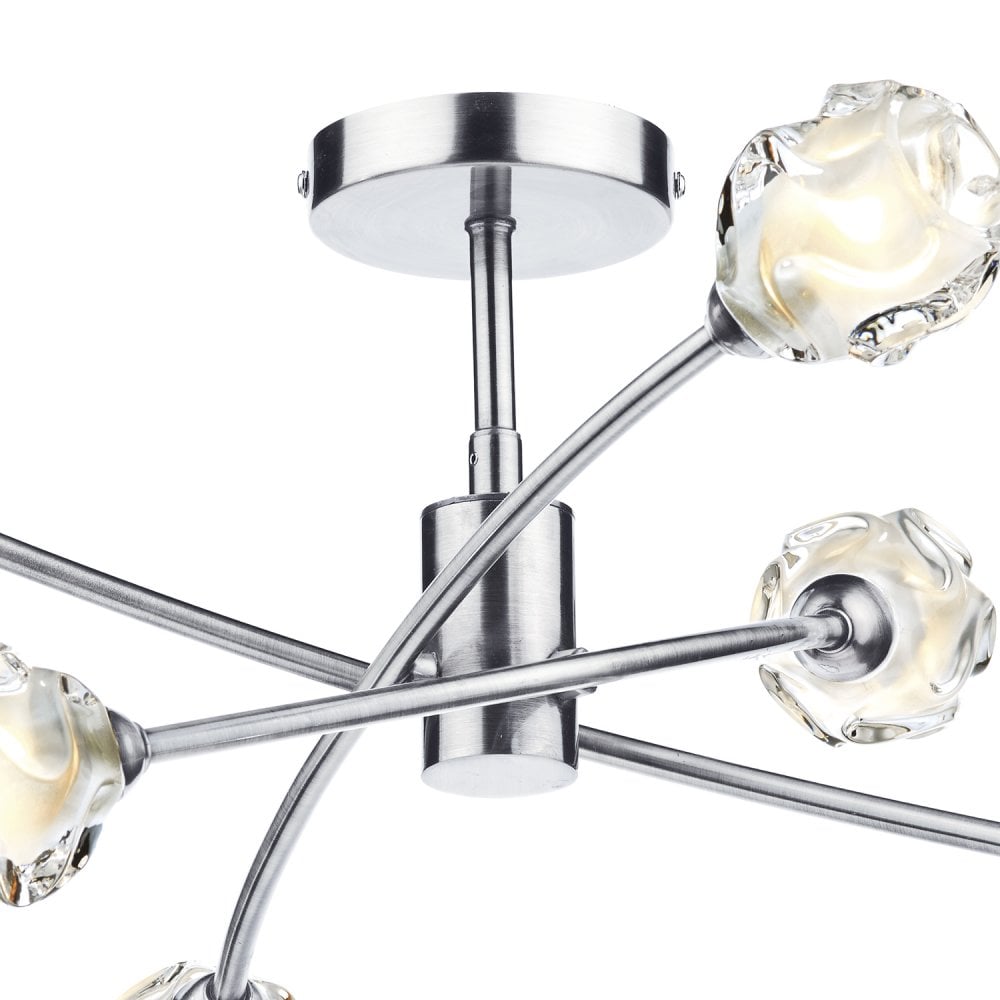 Seattle 6lt Semi Flush Satin Chrome & Sculptured Glass