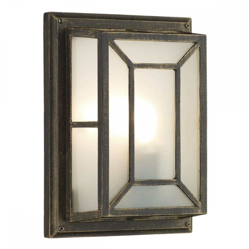 Trent Outdoor Wall Light Black/Gold Frosted Glass IP44