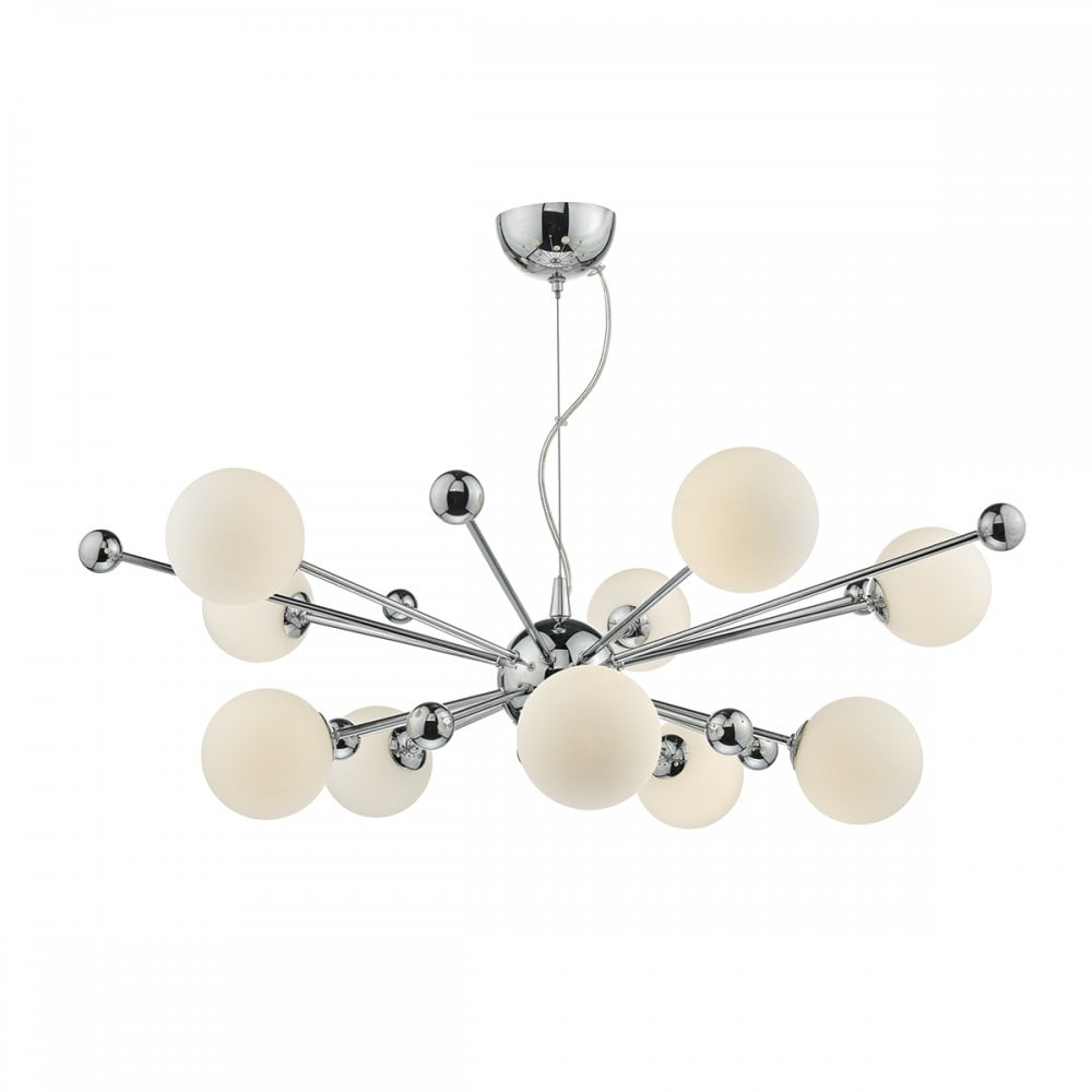 Ursa 10 Light Pendant Polished Chrome Opal Glass