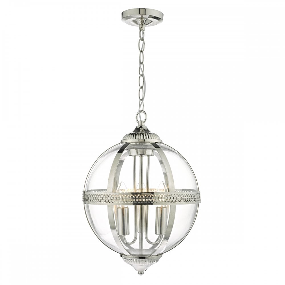 Vanessa 3 Light Pendant Polished Nickel & Glass