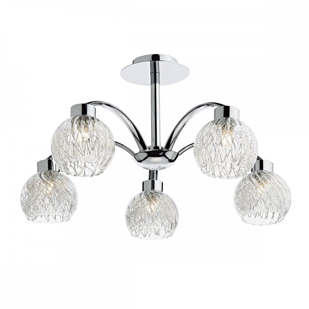 Yasmin 5 Light Semi-Flush Polished Chrome and Ribbed Glass