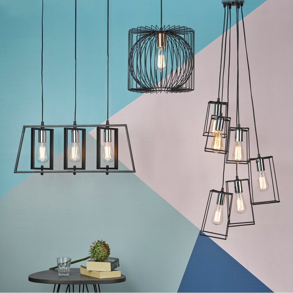 Tower 6 Light Cluster Pendant Matt Black & Copper