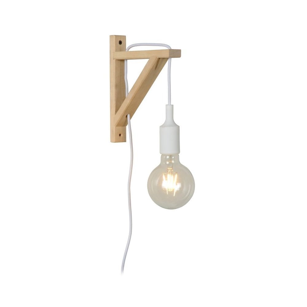 Contemporary Triangular Wooden Wall Light in White and Natural Wood Finish