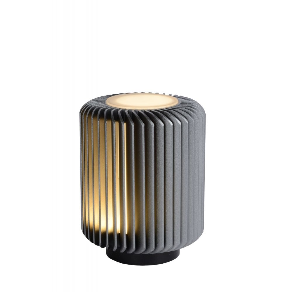 Sleek Grey Aluminum Cylinder Table Lamp