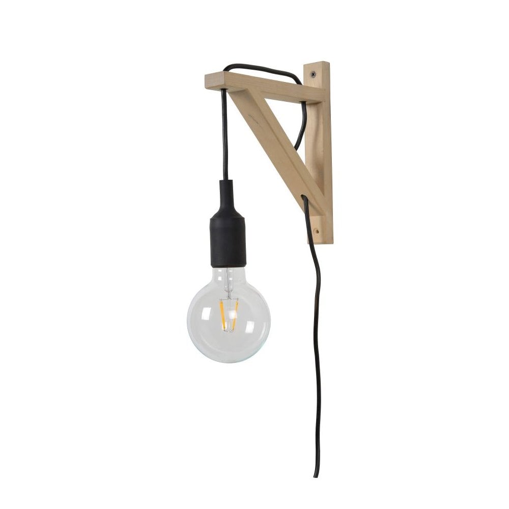 Modern Triangular Wood Wall Light in Black and Light Wood Finish