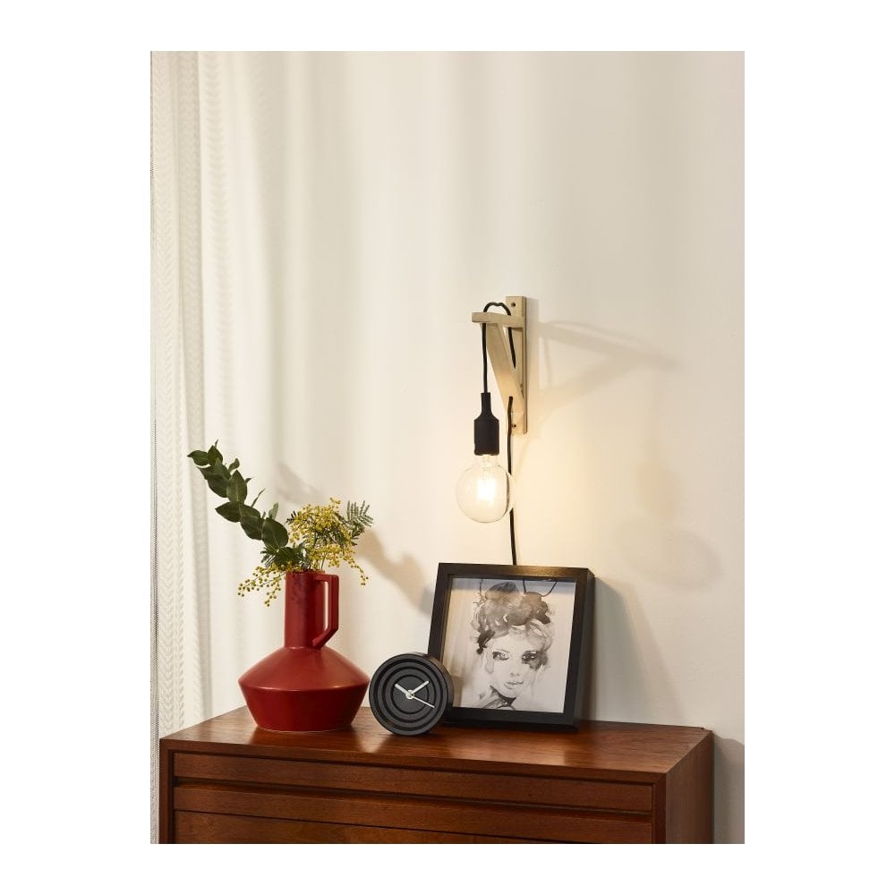 Modern Triangular Wood Wall Light in Black and Light Wood Finish