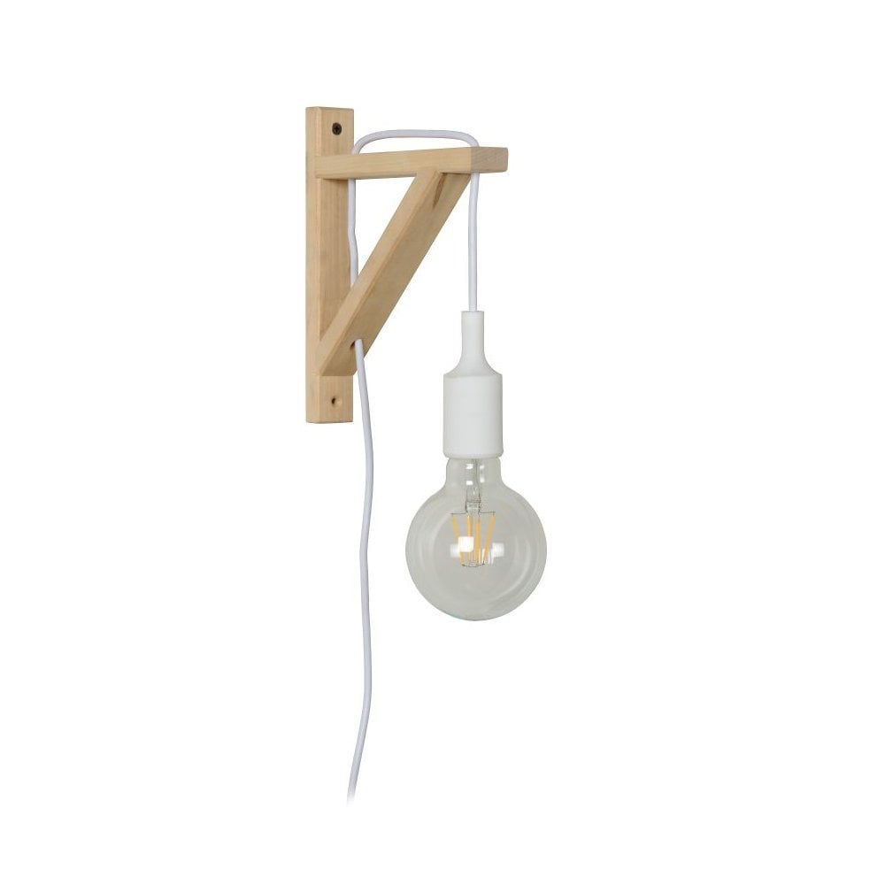Contemporary Triangular Wooden Wall Light in White and Natural Wood Finish