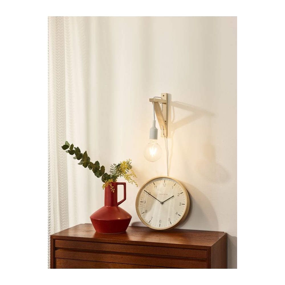 Contemporary Triangular Wooden Wall Light in White and Natural Wood Finish