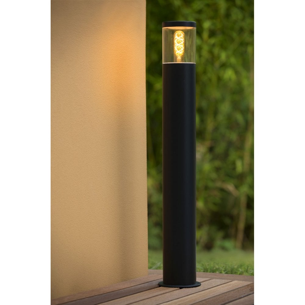 Contemporary Black Steel Cylinder Bollard Light