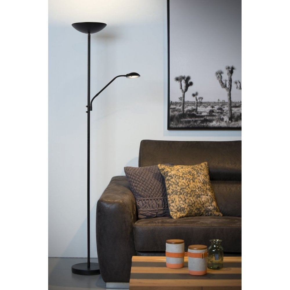Zenith Sleek Black Metal Floor Lamp with Dual LED Lighting