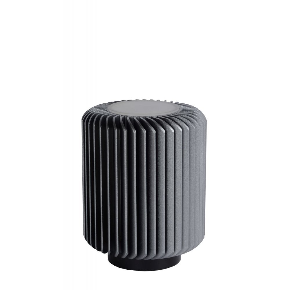 Sleek Grey Aluminum Cylinder Table Lamp