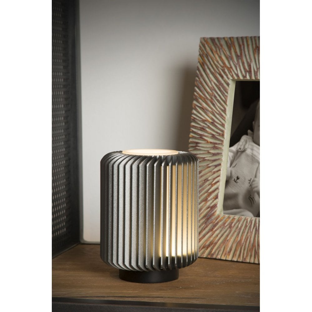 Sleek Grey Aluminum Cylinder Table Lamp