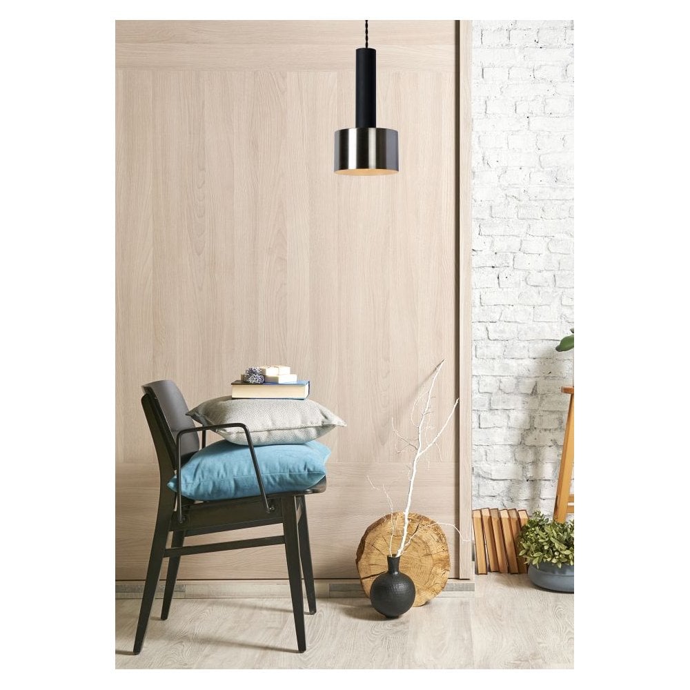 Teun Vintage Cylinder Pendant Light in Black and Nickel