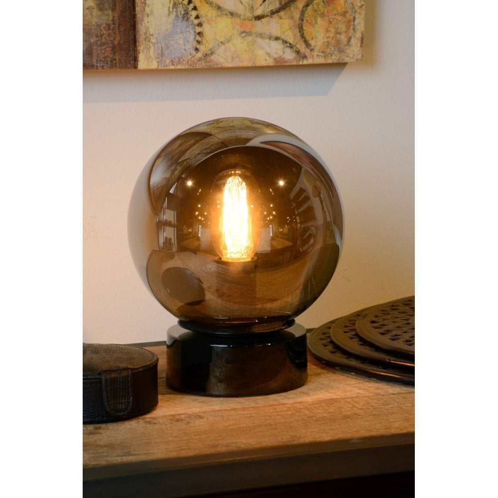 Contemporary Smoke Grey Glass Globe Table Lamp