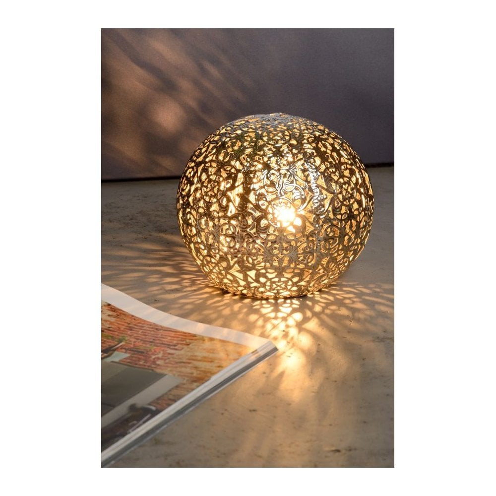 Silver Globe Metal Table Lamp with Cottage Style Design
