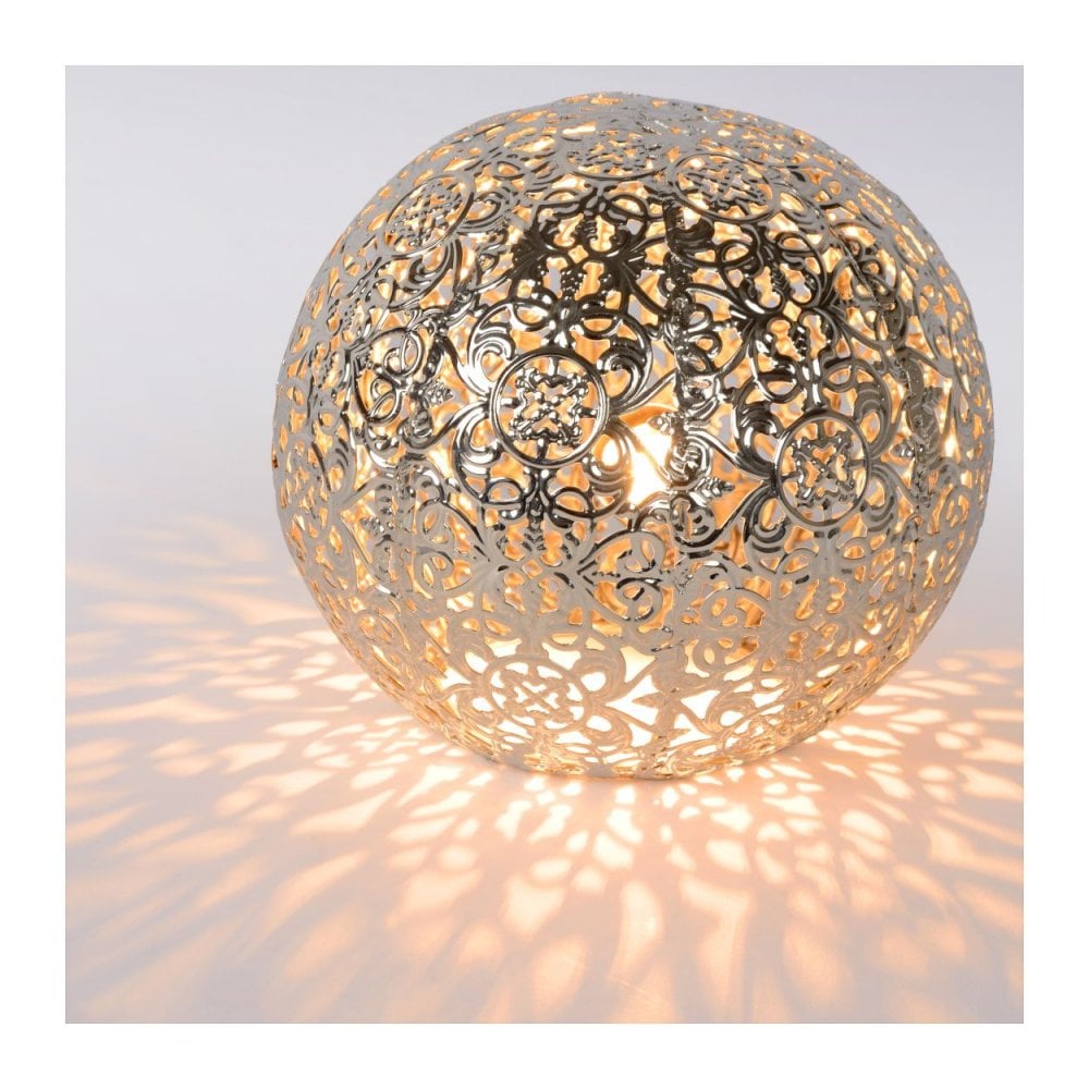 Silver Globe Metal Table Lamp with Cottage Style Design