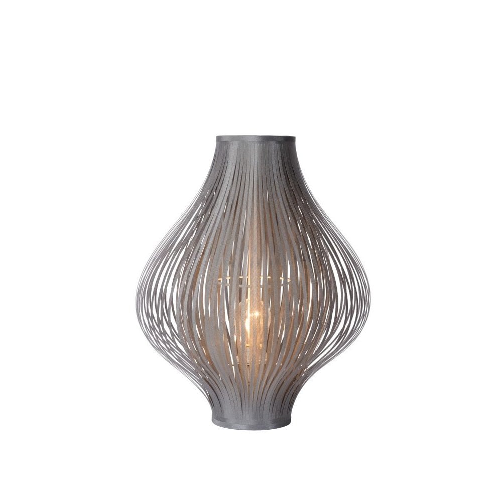 Poli Retro Circular Grey Table Lamp with Cotton Shade